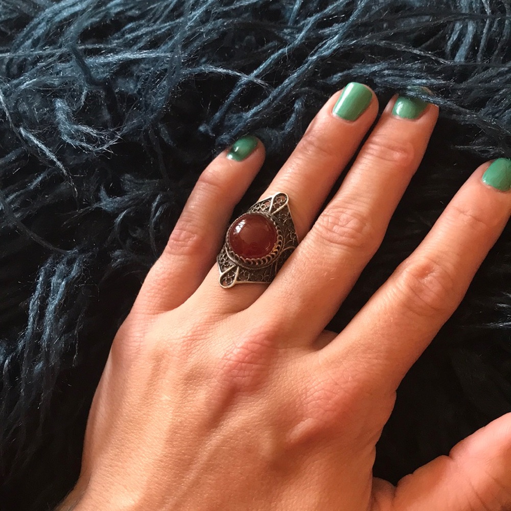 Sterling silver carnelian filigree ring